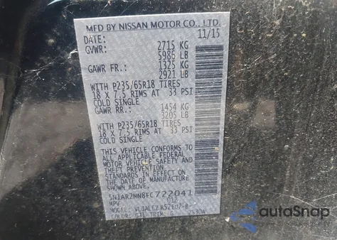 2015 Nissan Pathfinder Sv from USA, damaged, VIN 5N1AR2MN8FC722041